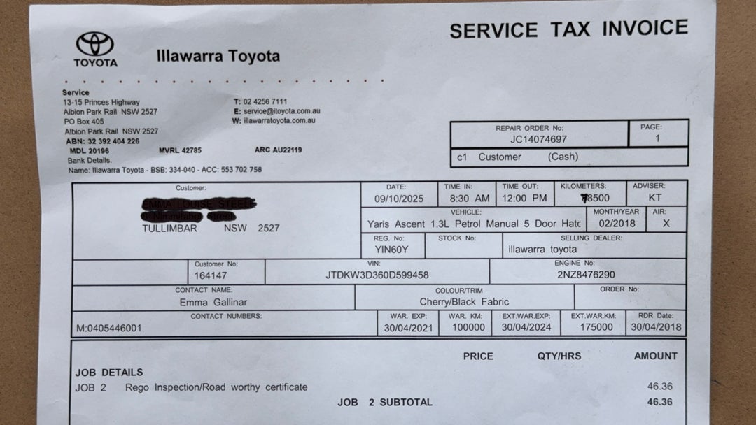 2018 Toyota Yaris Ascent, Manual, 78829 km, Service History