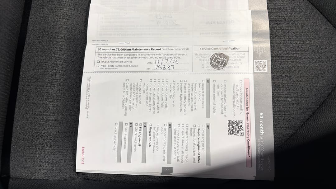 2022 Toyota Camry Ascent, Automatic, 81334 km, Service History